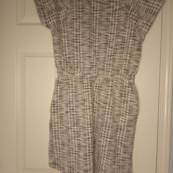 She+Sky L Raglan Shortsleeves Pockets Waist Cord Plaid White Black Women's Dress - Picture 4 of 6